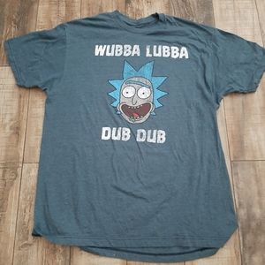 Rick and Morty Blue Tshirt Size XL Cotton Graphic Tee Wuba Luba Dub Dub EUC